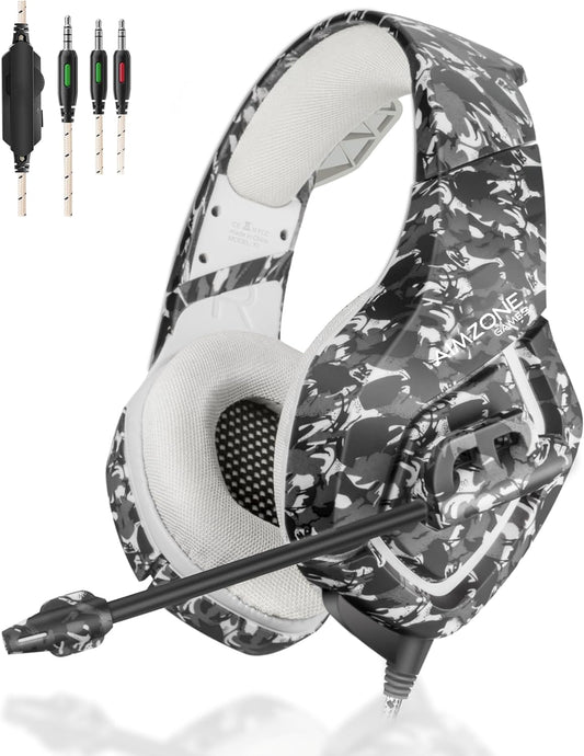 Aimzone Gaming Headphones with Microphone, Over Ear Gaming Headset with Passive Noise Canceling Mic and Earmuffs, Gamer Headphones for Xbox, Switch, PS4/PS5, & PC, Camouflage