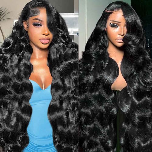MsDanna 32 Inch Body Wave 13x6 Lace Front Wigs Human Hair 220 Density HD Transparent Full Lace Frontal Wigs Pre Plucked for Women