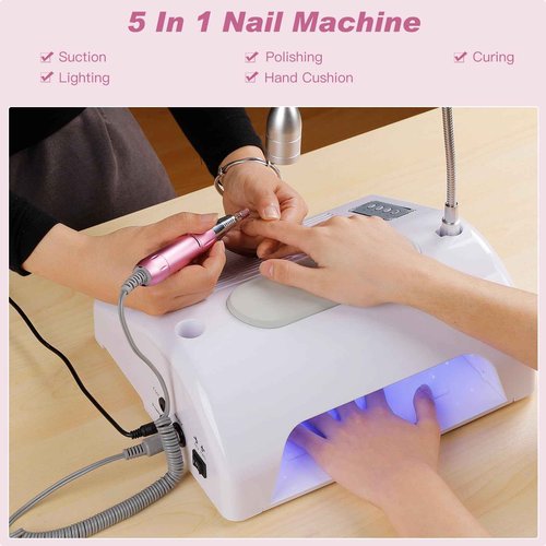 Biutee Nail Dust Collector 5 in 1 80W Nail Vacuum Dust Collector Extractor Professional 30000rpm Electric Nail Drill Machine with 48W/96W UV LED Nail Lamp Nail Art Tool With LED Light
