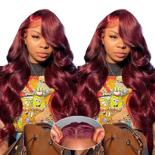 Jewhaut Wear and Go Glueless Wigs Human Hair Pre Plucked Pre Cut for Beginners 99j Burgundy Lace Front Wigs Human Hair Upgraded No Glue 5x5 HD Body Wave Lace Closure Wigs Human Hair for Women 30 Inch