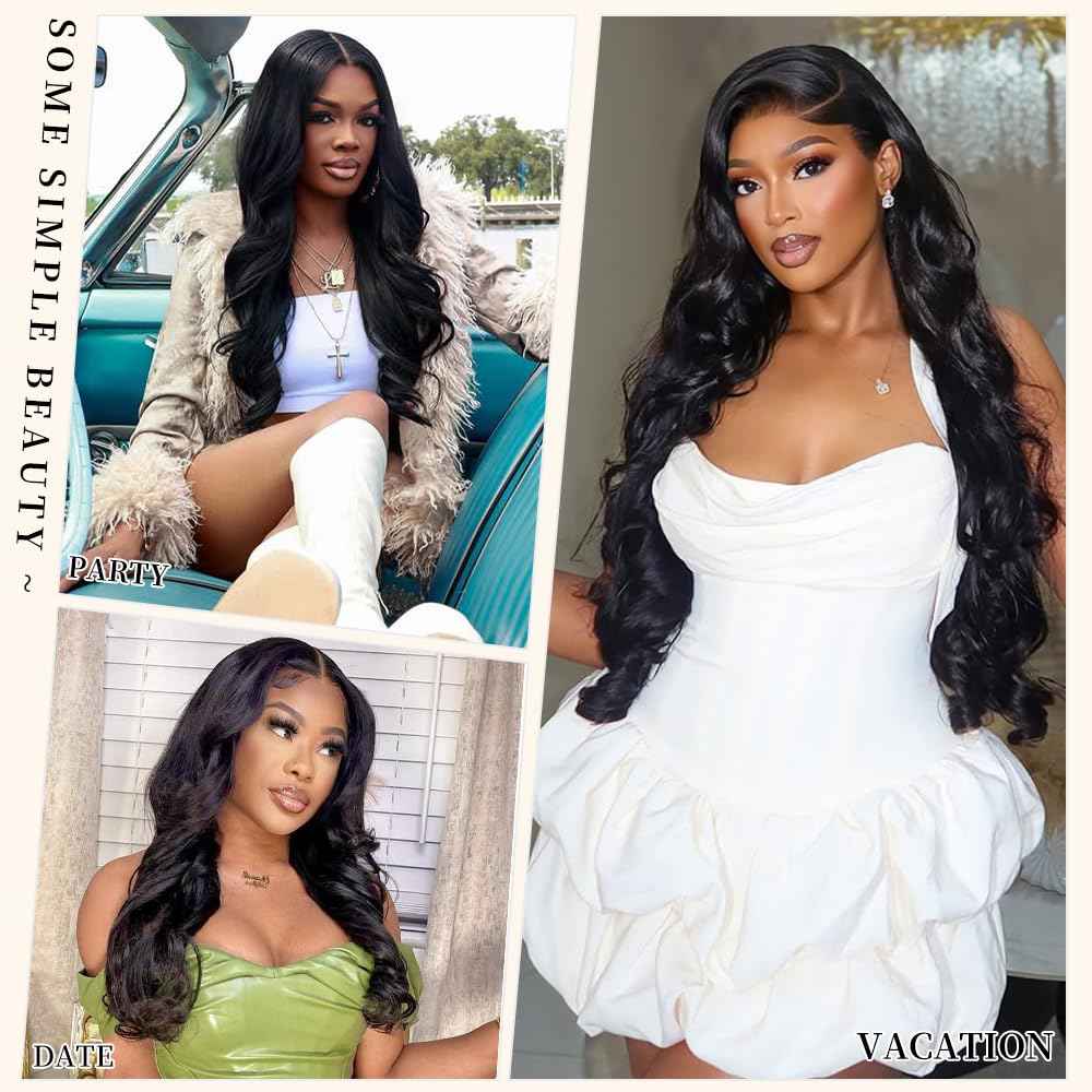 32 Inch Real Human Hair Wigs 200 Density 13x6 Body Wave Lace Front Wigs Human Hair Pre Plucked HD Transparent Lace Frontal Wigs Natural Black Glueless Wig