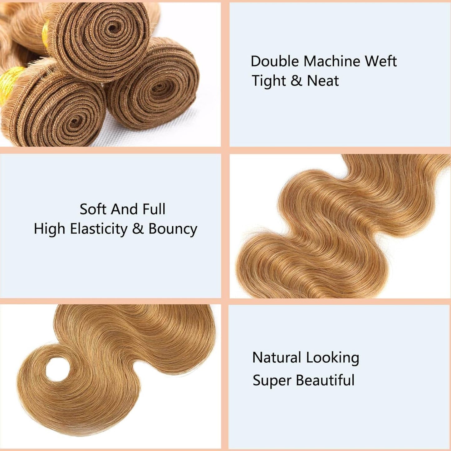 #27 Body Wave Human Hair Bundles Color 27 Blonde Human Hair 18 20 22Inch 3 Bundles Unprocessed Virgin Hair(#27-BB-18 20 22)