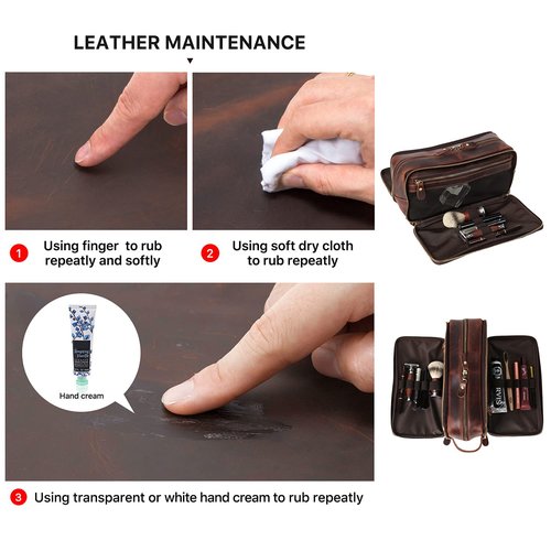 RC ROCKCOW Personalized Leather Toiletry Bag for Men Travel Shaving Dopp Kit-Large Cosmetic Bags Toiletries Bathroom Organizer