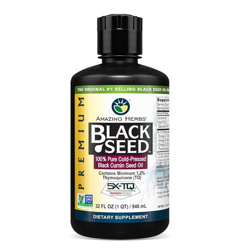 Amazing Herbs Premium Black Seed Oil - Cold Pressed Nigella Sativa Aids in Digestive Health, Immune Support, Brain Function, Joint Mobility, Gluten Free, Non GMO - 32 Fl Oz