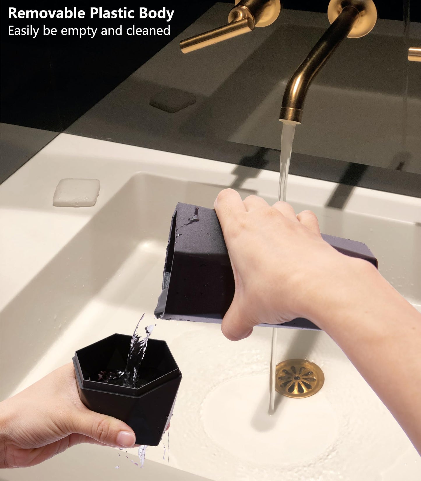 Ginsco Car Trash Can Cup Holder, 2 Pack Mini Car Trash Can with Lid, Car Accessories for Interior, Leakproof Small Trash Cup for Car, Home with Additional 2 ABS Hooks and 90pcs Trash Bags Black Golden