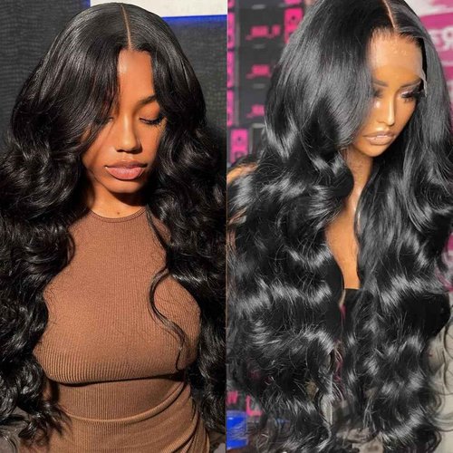 BEEKERKER 13x6 Body Wave Lace Front Wigs Human Hair Pre Plucked 200% Density HD Transparent Lace Frontal Wigs Human Hair With Baby Hair Natural Black 28 Inch