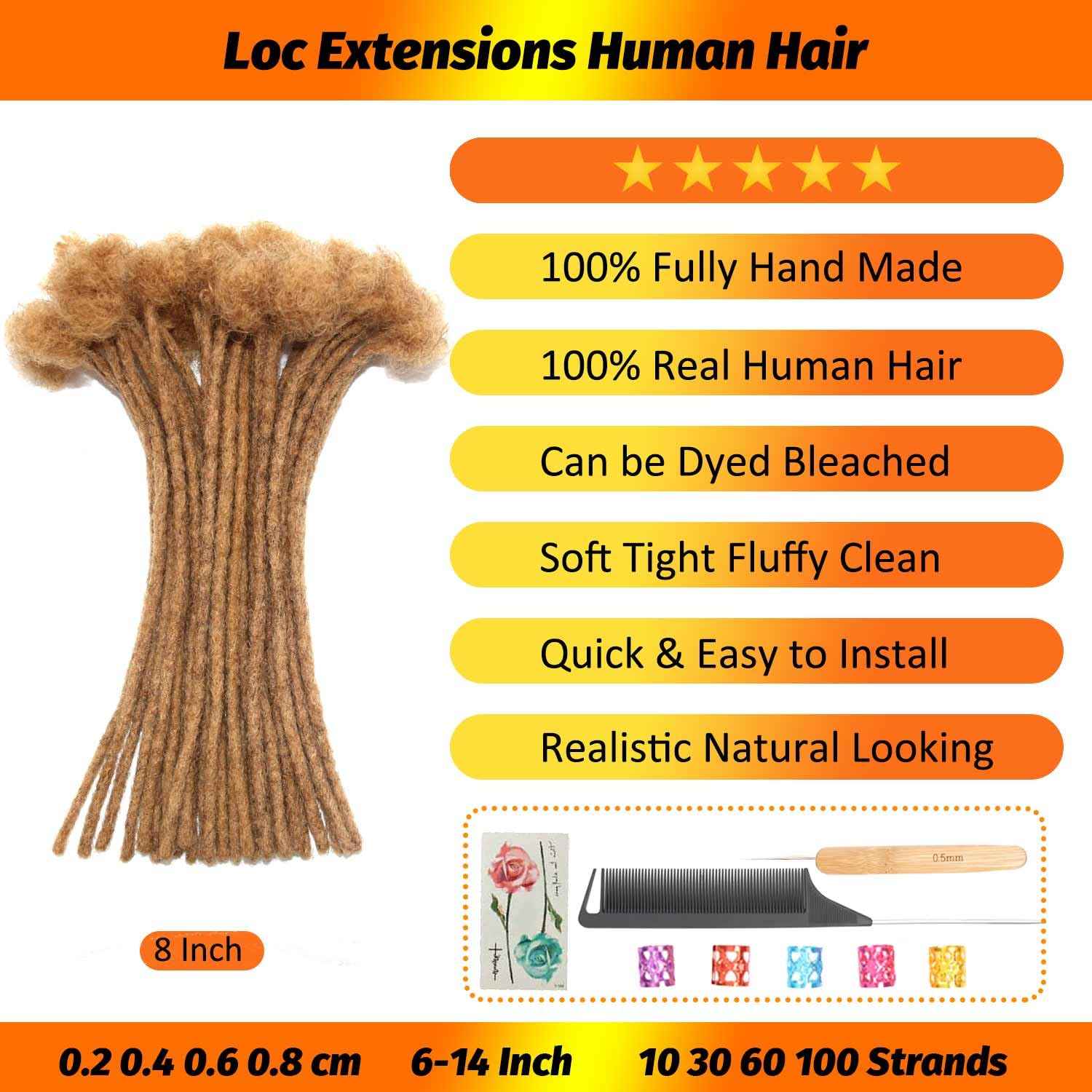#27 Honey Blonde Loc Extensions Human Hair Dreads Extensions Dreadlock Extensions Human Hair Locs Extensions for Men Women Kids 0.4 cm 10 Inch 30 Strands Real Human Hair Locs Handmade Permanent Locs