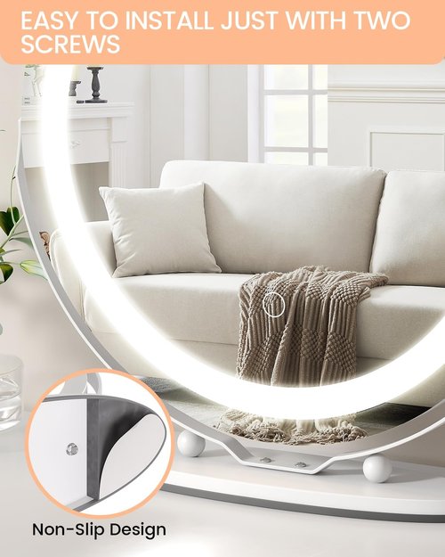 GAOMON Vanity Mirror with Led Lights, 19 Inches Touch Control 3 Color 2024 New Dimmable Makeup Mirror, 360°Rotation Round Desk Mirror, Easy to Assemble (White)