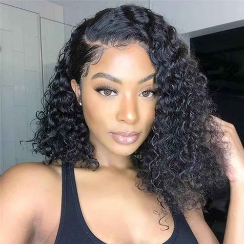 yuccy Short Bob Wigs 13x4 Deep Curly Lace Front Wigs Human Hair For Black Women 250 density Glueless HD Lace Front Wigs Human Hair Pre Plucked with Baby Hair Natural Hairline 10 Inch…