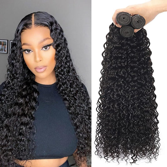 Giginger Bundles Human Hair 16 18 20 Inch Water Wave Brazilian Virgin Curly Human Hair Bundles Unprocessed Quick Weave Soft Sewn In Hair Extensions for Black Women