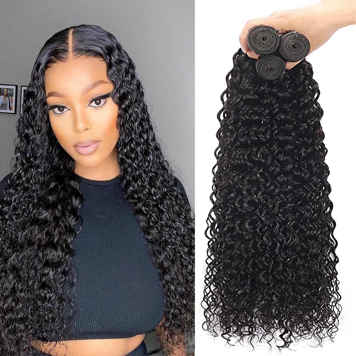 Giginger Bundles Human Hair 18 20 22 Inch Water Wave Brazilian Virgin Curly Human Hair Bundles Unprocessed Quick Weave Soft Sewn In Hair Extensions for Black Women