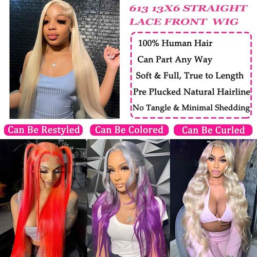 BABOSHOW 613 Blonde 13x6 Lace Front Wig, 100% Human Hair, [2-Year Life], Skinlike HD 200% Density, 613 Straight Frontal Wigs Human Hair, Pre Plucked Free Part 28 Inch, [0.1mm Ultra-thin HD Lace]