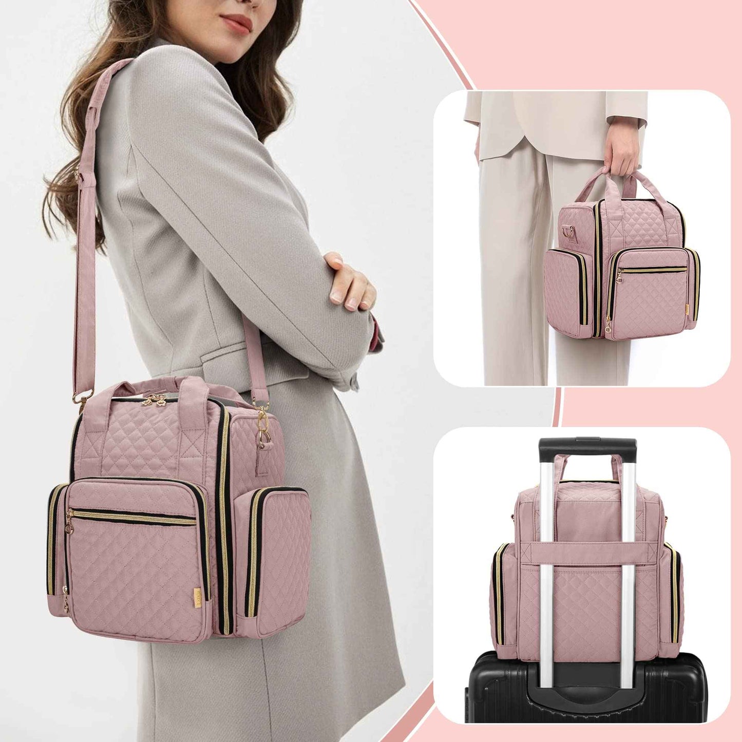 LUXJA Nail Polish Organizer Holds 72 Bottles, Nail Polish Case with 3 Removable Bags and Tools Storage Pockets (Patent Pending), Pale Rose