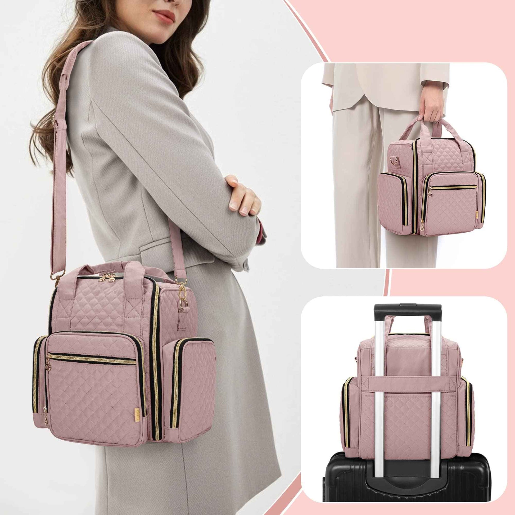 LUXJA Nail Polish Organizer Holds 72 Bottles, Nail Polish Case with 3 Removable Bags and Tools Storage Pockets (Patent Pending), Pale Rose