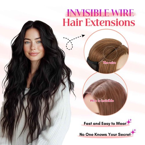 Rich Choices 100% Real Human Halo Hair Extensions for Women Remy Halo Extension Invisible Wire Hairpiece Clip in One Piece Hairpiece Upgrade Adds Weight 80g 18 Inch #1B Natural Black