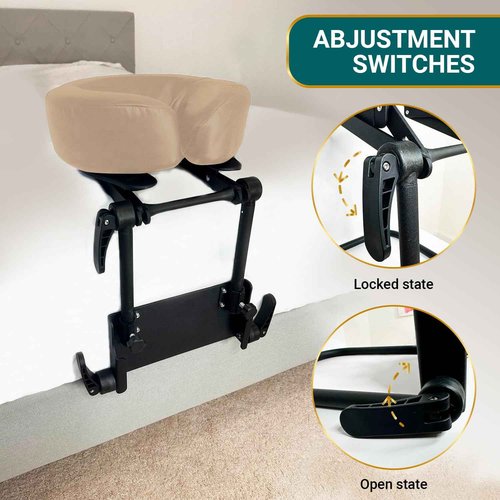 EASY SPA Home Mattress Top Massage Kit Adjustable Headrest with PU Face Down Pillow, Face Cradle for Massage Table, Massage Equipment (Beige)