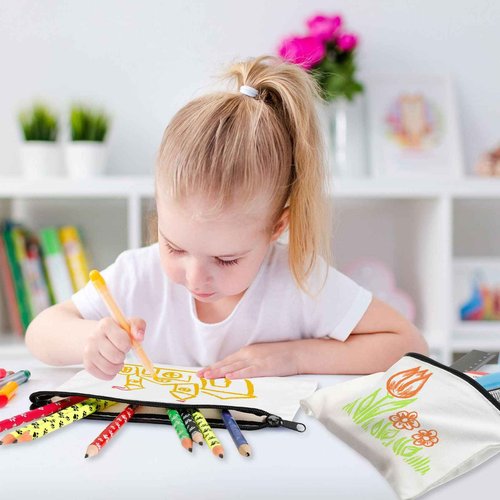 Fainne 100 Pack Canvas Makeup Bags Bulk 7.1 x 4.3 Inch Blank DIY Craft Canvas Pencil Pouch Pencil Case Multi Purpose Travel Toiletry Zipper Pouch Cosmetic Bags for Stationary Storage(Beige)