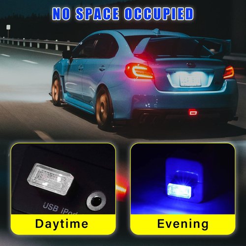 Augeny 4 PCS USB LED Car Interior Atmosphere Lamp, Plug-in USB Decor Night Light, Portable Auto Ambient Lighting Kit, Universal Vehicle Interior Accessories for Most Cars (Red & Blue)