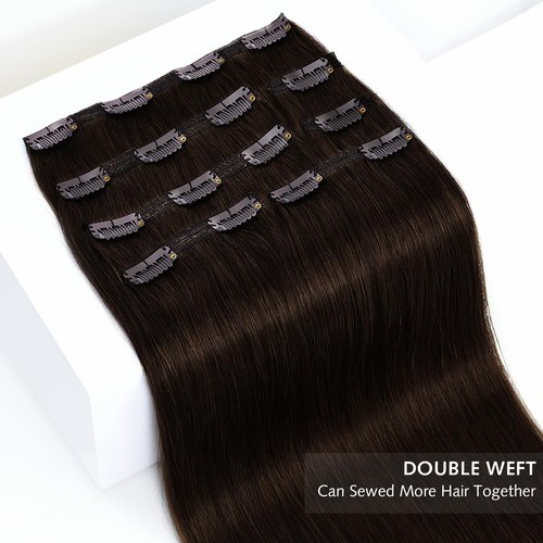 Rose bud Clip in Hair Extensions Real Human Hair 7Pcs 16Clips 18Inch 150g Natural Thick Hair Extensions Human Hair Dark Brown