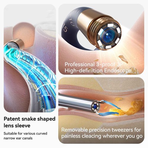 【Upgrade Version】Earsight Plus E33R Ear Wax Removal Tool Camera, Ear Cleaner with Flexible Ear Camera Otoscope, Visual Ear Pick Tweezers Wax Remover, Ear Cleaning Kit for Family