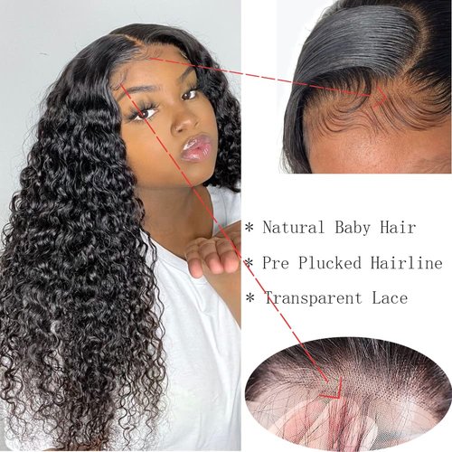 Flyzhuim 4x4 Closure Wigs Human Hair Water Wave Human Hair Wigs 18inch Wet And Wavy Wig Natural Black Lace Closure Wigs for Women Human Hair Deep Water Curly Wig With Baby Hair
