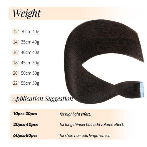 TOZOIE Tape in Hair Extensions Human Hair - 20 Inch Straight Invisible Natural Black Real Human Hair Extensions for Women (1B)