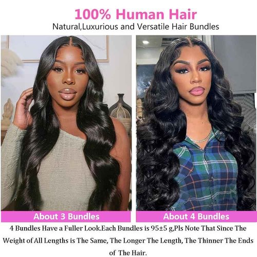MsSunlight Human Hair Bundles 18 20 22 24 Inch 12A Body Wave Bundles Human Hair 100% Unprocessed Brazilian Virgin Hair 4 Bundles Human Hair Body Wave Human Hair Extensions Natural Black