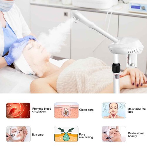 Professional Facial Steamer, Stand Ozone Face Steamer on Wheels, Adjustable Height and Angle,Estheticians Steamer More Steam,Hot Mist Facial Humidifier Atomizer for Spa Beauty, Home Use