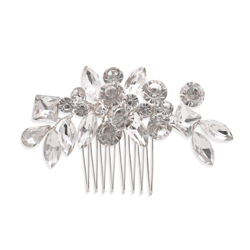 Silver Bridal Comb Headdress - Rhinestone