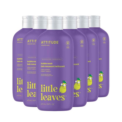 ATTITUDE Bubble Wash for Kids, EWG Verified Bubble Bath, Hair Shampoo and Body Soap, Dermatologically Tested, Plant- and Mineral-Based, Vegan, Vanilla & Pear, 16 Fl Oz (Pack of 6)