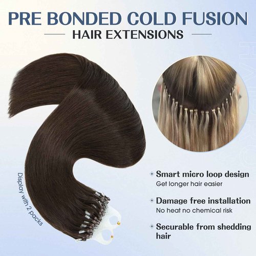 Hairro Microlink Hair Extensions Human Hair Micro Loop Bead In Hair Micro Ring I Tip Pre Bonded Cold Fusion Keratin Glue Stick Remy Itip Hair For Women 20 Inch 50g 50 Strands #02 Dark Brown
