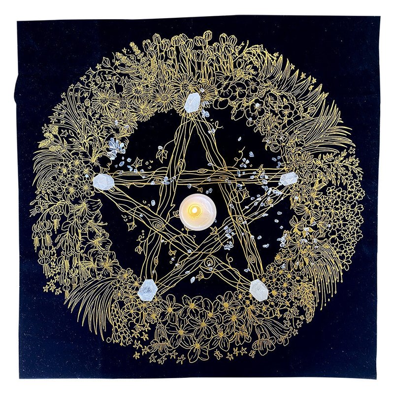 Velvet Tarot Tablecloth with Crystal Flower Design - 60x60cm