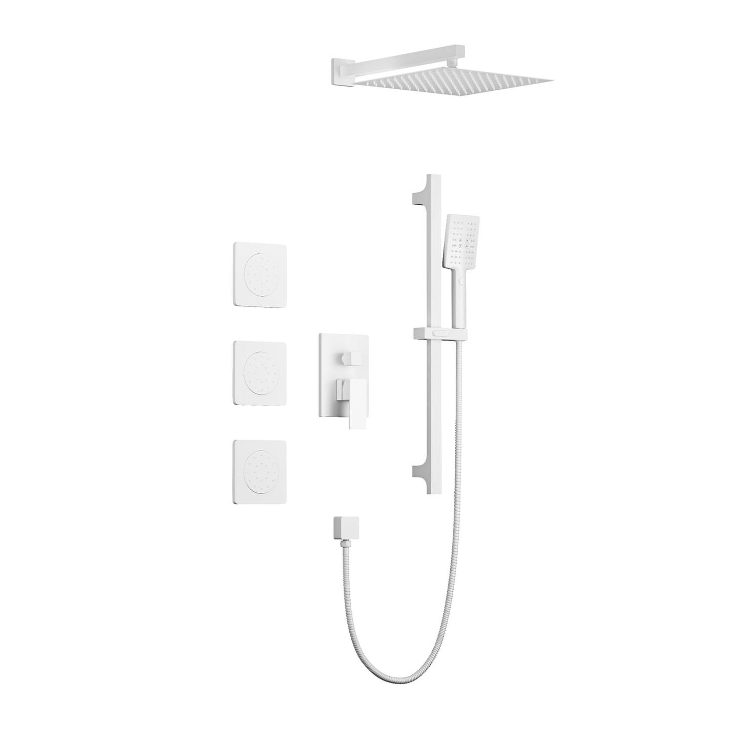 Wall-Mounted Shower System with Hand Shower, Bodysprays & Valve Trim - White