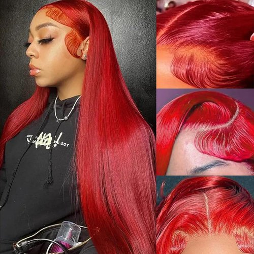 PANDA ANGEL Burgundy Lace Front Wigs Human Hair Straight Dark Red Colored 26 Inch 13x4 HD Lace Frontal Wigs for Women Human Hair Pre Plucked Red Burgundy Glueless Human Hair Wigs with Baby Hair