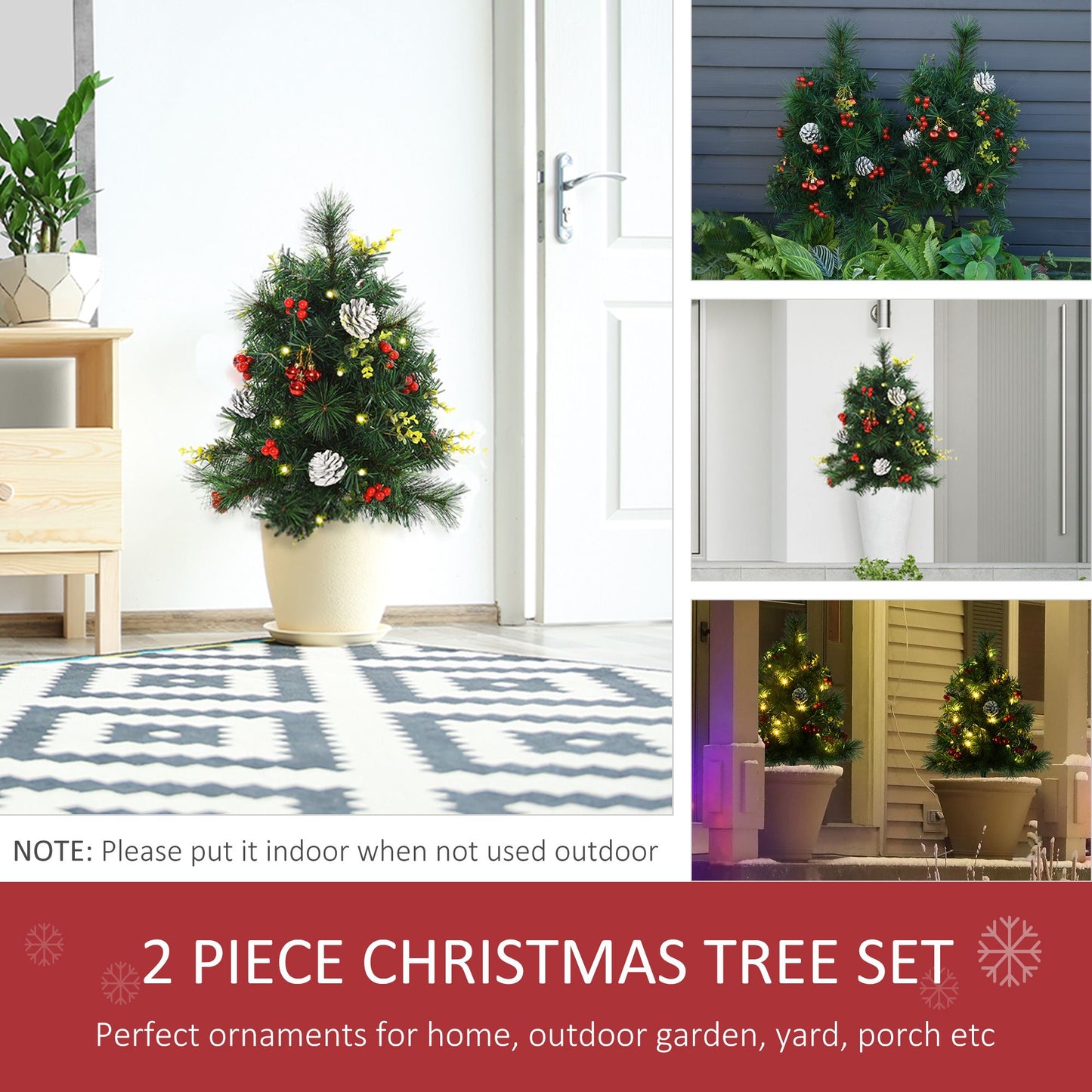 2.5ft Prelit Artificial Christmas Trees - Set of 2 with LED Lights