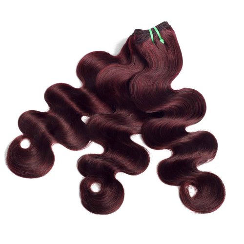 HERMOUS 13A Double Drawn 99J Dark Burgundy 3 Bundles Body Wave Human Hair, Double Lifespan Than Regular Hair, Keep Silky And Soft After Washes Colored #99J Wine Cheery Red Bundles Raw Hair 12 14 16 IN