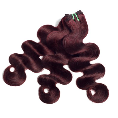 HERMOUS 13A Double Drawn Dark Burgundy Human Hair Bundles Body Wave 22 Inch, Double Lifespan Than Regular, Keep Silky And Soft After Washes Colored #99J Wine Cherry Red Single Bundles Raw Hair Sew In