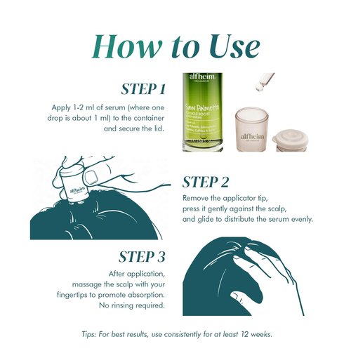 ALFHEIM Saw Palmetto Scalp Serum for Boost Follicle - Infused With Caffeine, Biotin for Thicker Hair - Balance Scalp, Rejuvenate Hair Follicles ＆ Improve Hair Density - 1.69 fl oz + Serum Applicator