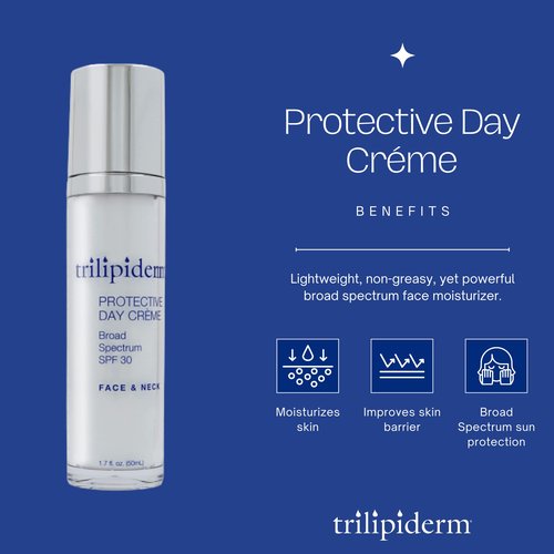 Trilipiderm Protective Day Crème, Broad Spectrum SPF 30 – Lightweight, Fast-Absorbing Moisturizing Sunscreen Protects while helps boost collagen and fight free radical damage