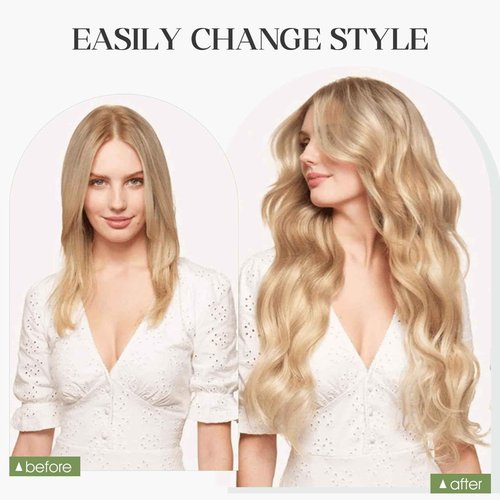 Charites Halo Hair Extensions Real Human Hair Invisible Wire Extensions with Transparent Fish Line Adjustable Size Medium Brown & Dark Blonde 20 inch