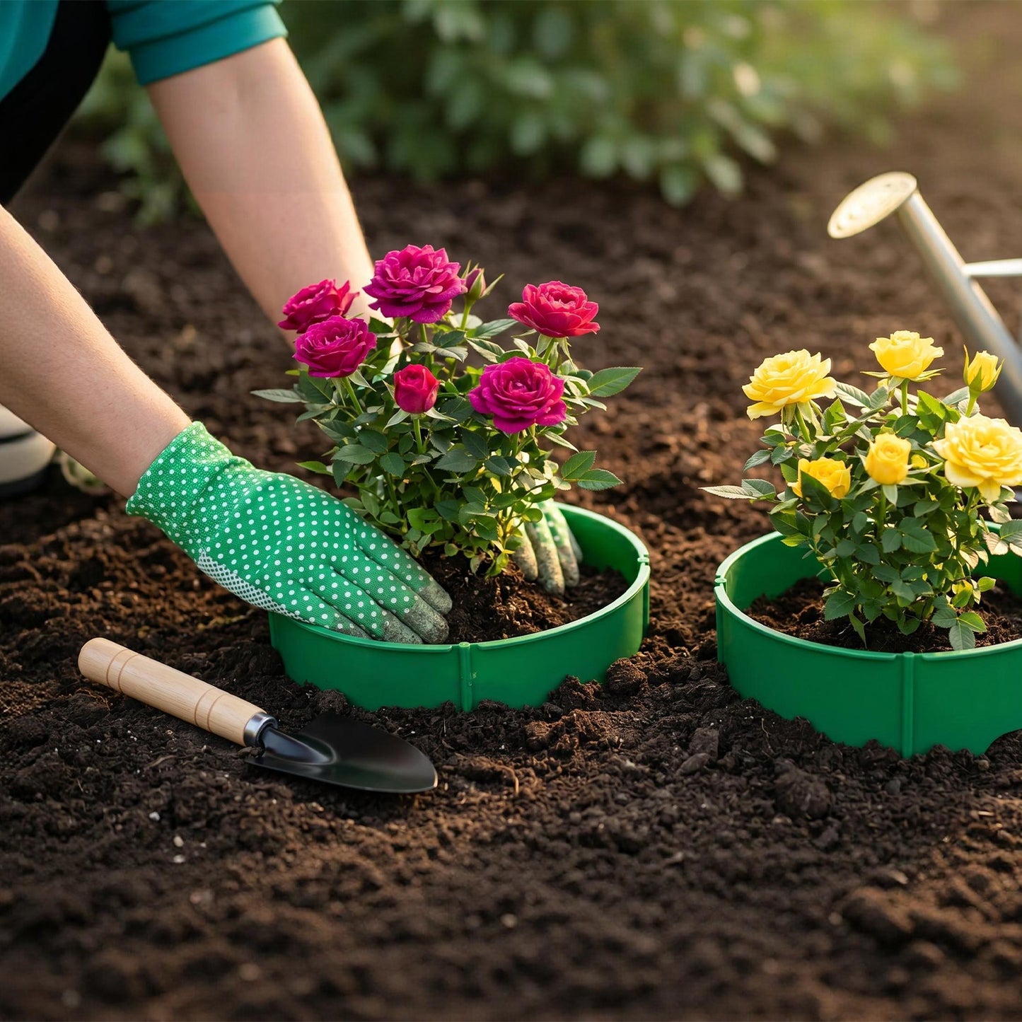 Adjustable Garden Planting Grow Rings Set with Hand Shovel - 6 or 12 Pieces