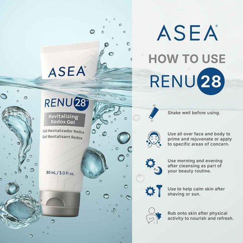 ASEA - RENU28 Redox Gel - Clean Beauty Skincare with Redox Molecules - Improves Elasticity, Smooths Fine Lines, Enhances Tone & Texture - 90 ml