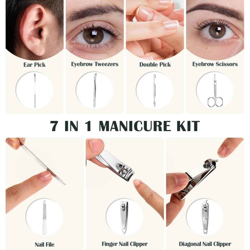 Leriton 70 Set Manicure Set Bulk Professional Nail Care Kit Nail Clippers Kit Stainless Steel Pedicure Set with Travel Case Multicolor Portable Grooming Kits Gifts for Men Women (7 in 1,3x3.9'')
