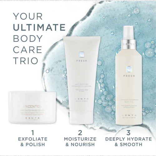 ZENTS Body Lotion and Cashmere Oil Set (Fresh), Anti-Aging Probiotic Lotion, Soften and Moisturize Skin with Organic Coconut Oil, Moisturize and Nourish Dry Skin, Powerful Healing Duo