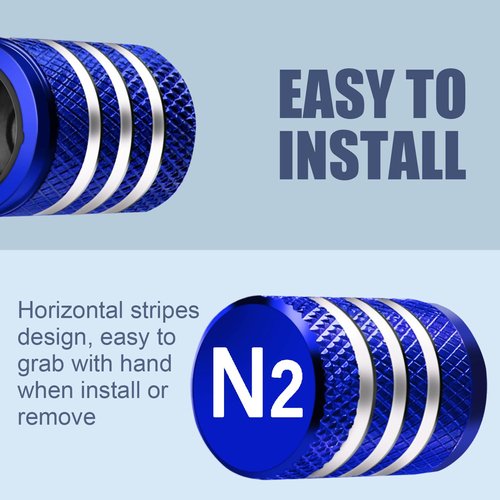 Tire Valve Stem Caps Cover - (5 Pack) Tire Air Cap N2 Nitrogen Metal with Plastic Liner Corrosion Resistant Leak-Proof for Car Truck Motorcycle Bike Blue