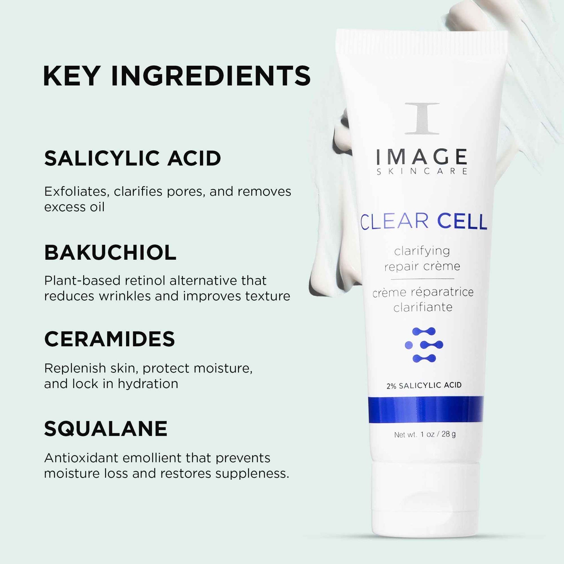 IMAGE Skincare, CLEAR CELL Clarifying Repair Crème, Facial Night Cream Gel Moisturizer for Oily Prone Skin, Discovery Size 1 oz
