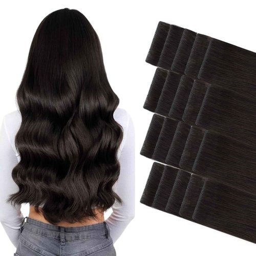 GOO GOO Invisi edge Tape in Hair Extensions Human Hair, 2 Dark Brown 20pcs 20inch 50g, Virgin Human Hair Tape ins, Seamless Injected Tape in Hair Extensions