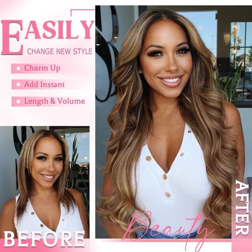 Clip in Hair Extensions Real Human Hair, Seamless Clip ins Real Human Hair for Women, Remy Human Hair Clip in Extensions, Double Weft 8pcs 20 inch Balayage Dark Brown to Chestnut Brown