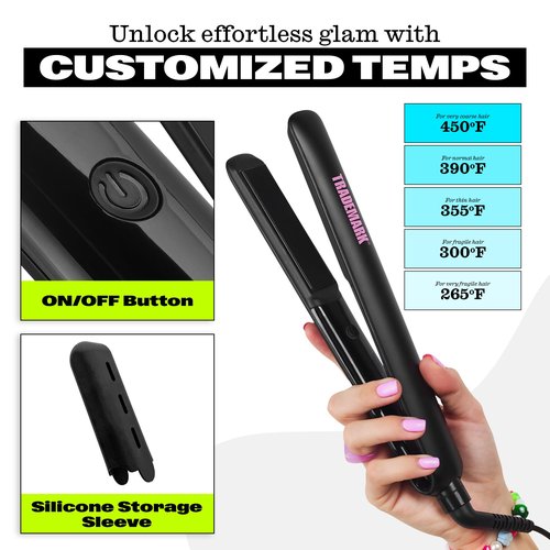 Trademark Beauty Cosmic Flat Iron Hair Straightener, 1 Inch Ceramic Flat Iron, Hair Straightener for All Hair Types Hair, Fast Heating - Black