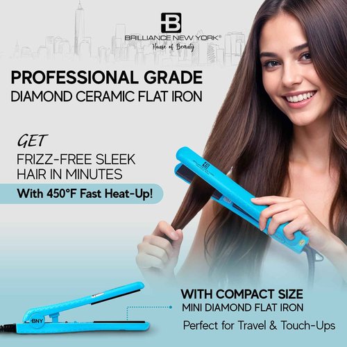 Brilliance New York - Trio Flat and Curling Irons Set: 1.25" Diamond and Ceramic Flat Iron + 1/2" Mini Diamond Flat Iron + 1" Clipless Curling Iron, Black